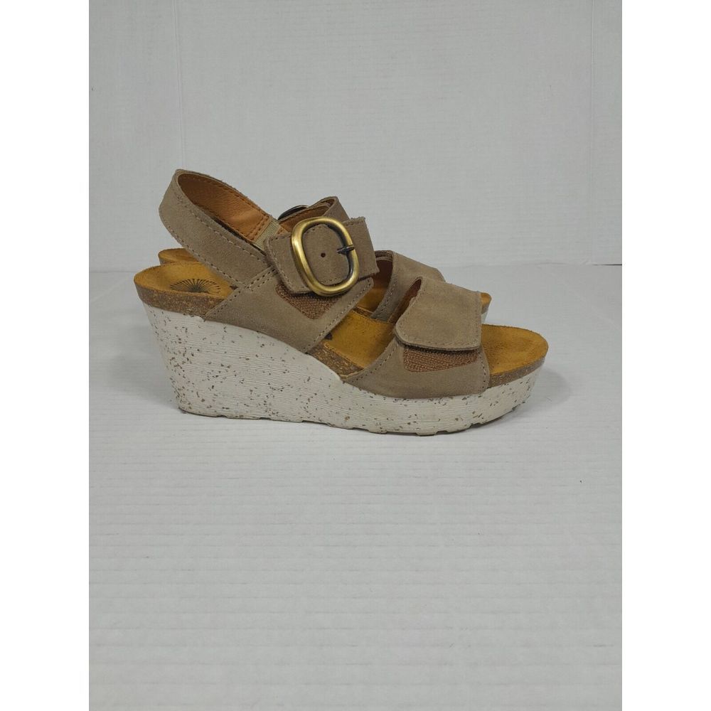Otbt Platform Sandals Beige Suede Peasant Wedge Shoe Sandal Women Sz 6 Greige - Picture 5 of 14